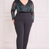 Goddiva Plus Sequin & Mesh Romper - Emerald Green