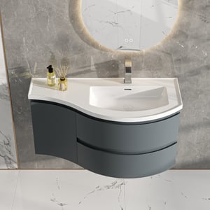 35.4" Floating Curved Bathroom Vanity Wall Mounted Half-Circle Bathroom Cabinet with Sink