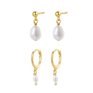 Classic Pearl Huggie and Stud Earring Set
