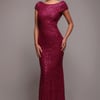 Goddiva Cowl Back Sequin Maxi - Burgundy