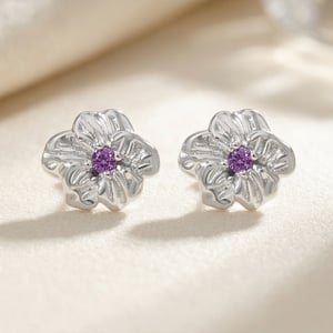 Amethyst February Birthstone Violet Birthflower Sterling Silver Stud Earrings