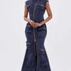 AKIRA Dont Mess With Me Collared Denim Maxi Dress | Size Medium