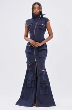 AKIRA Dont Mess With Me Collared Denim Maxi Dress | Size XL