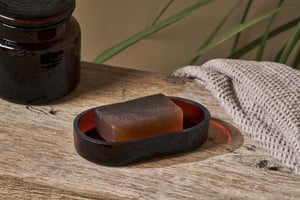 nkuku Ilcoso Recycled Hammered Glass Soap Dish | Bathroom | One Size | Amber