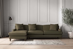 nkuku Deni Left Hand Chaise Sofa | Make To Order | Grand | Recycled Cotton Moss
