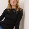 Black Boat Neck Frill Ribbed Top