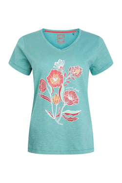 Weird Fish Botanic Organic Cotton V Neck Front Print T-Shirt Viridis Size 16