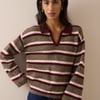 Brown Striped V-neck Collared Jumper