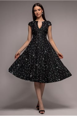 Goddiva Bead Embellished Jacquard A Line Midi Dress - Black