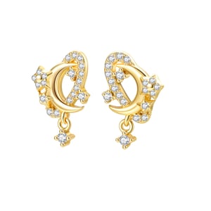 Moon & Star Sparkle Stud Earrings Sterling Silver