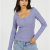 Brave Soul Ribbed Button Top - Grey - XS