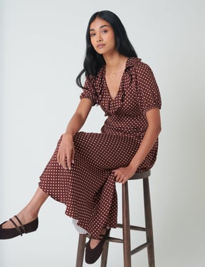 Brown Polka Dot Fae Midi Dress