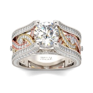 Jeulia Three Tone Round Cut Sterling Silver Ring