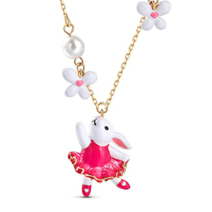 Jeulia "Enchanted Rabbit" Bunny with Flower Enamel Sterling Silver Necklace