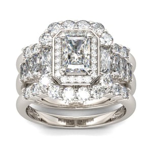 Jeulia Halo Radiant Cut Sterling Silver 3PC Ring Set