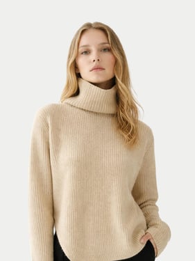 Organic Color Cashmere Sweater with Detachable Collar - L / Beige / WK1034-02