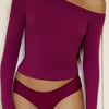 BASE Luxe Rib Off Shoulder Long Sleeve Top Berry