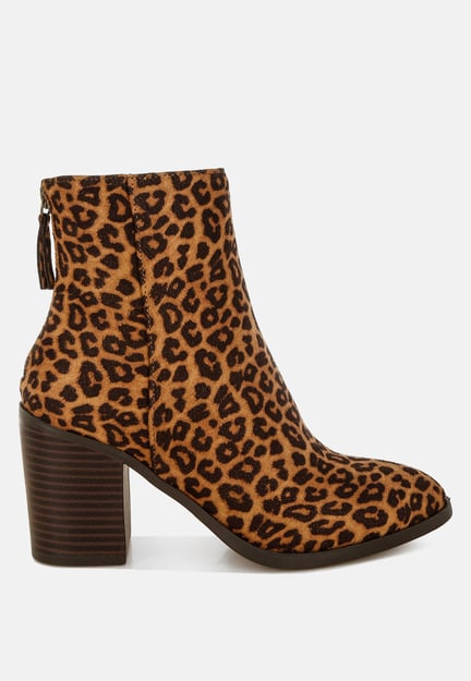 Veyara Leopard Print Block Heel Boots