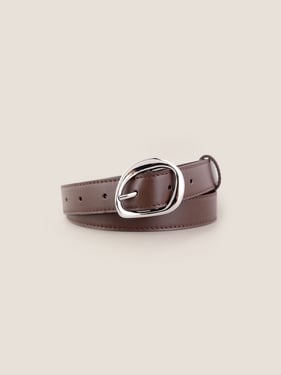 Premium Cowhide Belt With Retro Oval Alloy Buckle - Coffee / One Size