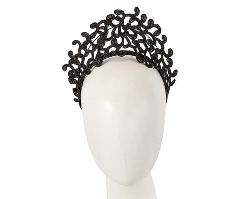Modern black crown racing fascinator by Cupids millinery