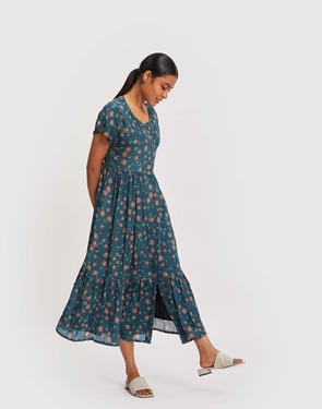 Midi Tiered Shirt Dress - Dark Green / S