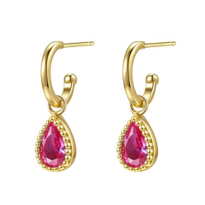 July Ruby Birthstone Hoop Earrings Sterling Silver