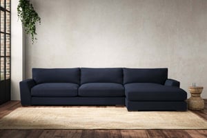 nkuku Guddu Right Hand Chaise Sofa | Make To Order | Grand | Brera Linen Indigo