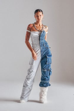 AKIRA Split Decision Denim Jumpsuit | Size XL