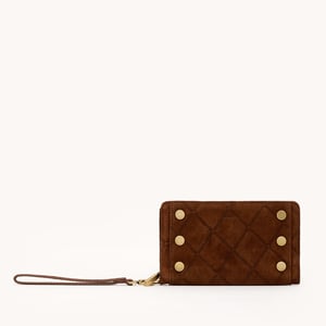 Hammitt Bryant Wallet Chocolate Diamond Suede Antique Gold Sml