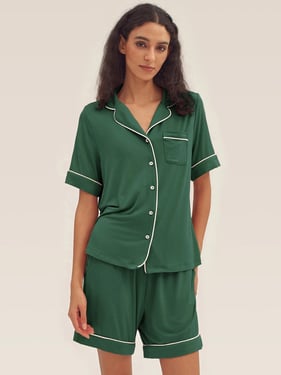 Short Sleeve Bamboo Pajama Set ODESSA - Evergreen / Tops / XXL