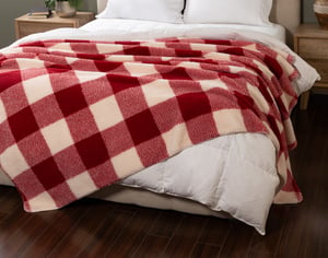 QE Home Buffalo Checkered Sherpa Blanket in Red & White, Queen