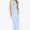 Impeccable Halter Satin Maxi Dress Blue