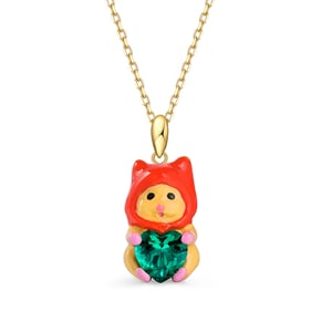 Jeulia Hug Me "Naughty" Hamster Enamel Sterling Silver Necklace