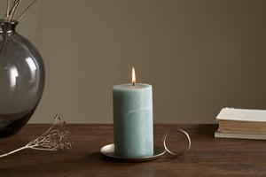 nkuku Rustic Soy Blend Pillar Candle | Candles & Home Fragrance | Sage Green | Small 15 x 8 cm