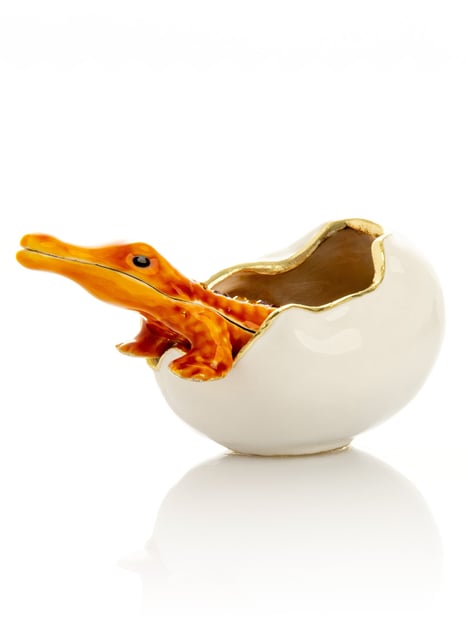 Orange Crocodile hatching from egg trinket box