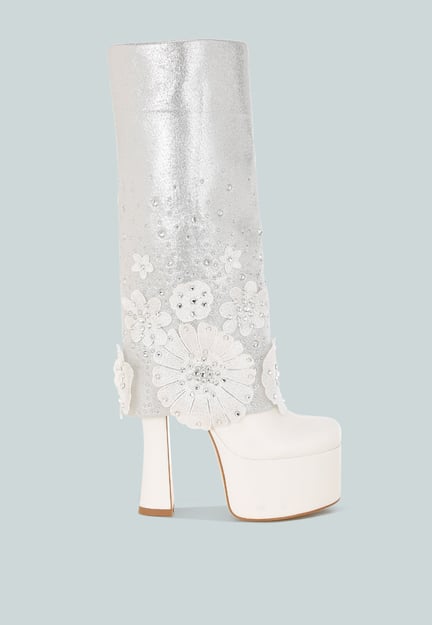Sundra Floral Applique Platform Heeled Boots