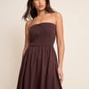 Brown Bandeau Button Front Midi Dress