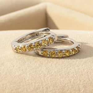 Citrine November Birthstone Small Silver Huggie Hoops