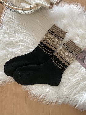 Wool Fair Isle Ethnic Jacquard Thick Slouch Mid-Calf Socks - Black / One Size