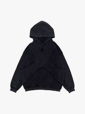 Thesupermade Washed Splicing Hoodie - 1985 - Black / XL