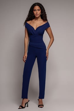 Goddiva Bardot Scuba Romper - Navy Blue