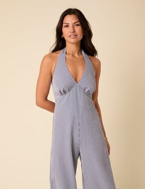 Blue Gingham Halterneck Jumpsuit