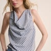 Blue Check Cowl Neck Sleeveless Top