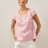 100% Linen Shell Button Pleated Crew Neck Top RENA - Rosa / S