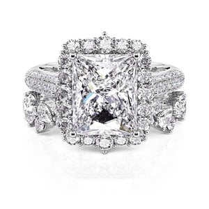 Jeulia Vintage Halo Radiant Engagement Ring Set Sterling Silver