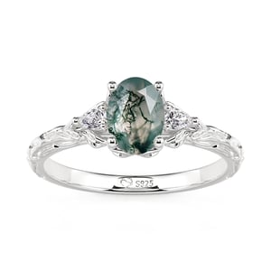 Jeulia Three Stone Moss Agate Wedding Ring