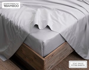QE Home 310TC Bamboo Cotton Fitted Sheet with Activated Charcoal, Grey, Twin XL