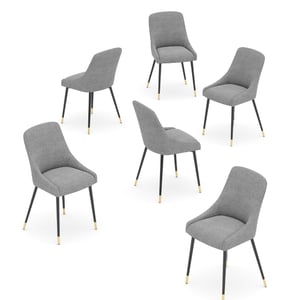 COLAMY LUMA Modern Fabric & Metal Dining Chair - Dark Gray / Set of 6