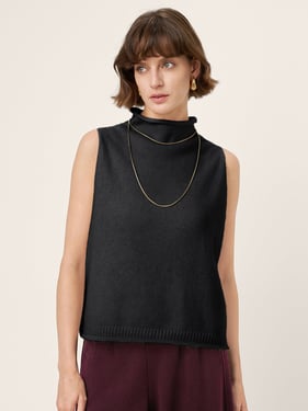 100% Mongolian Cashmere Hand-Finished Rolled Edge Sleeveless Turtleneck Knit Top DAISY - Charcoal Grey / L