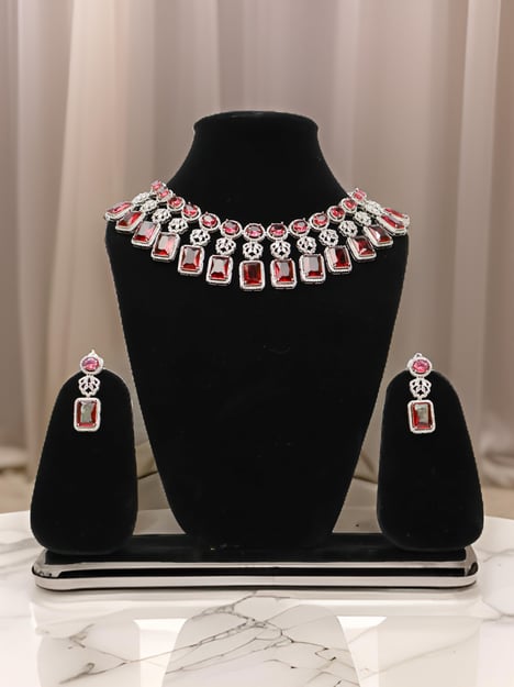 Silver Plated AD Necklace Sets